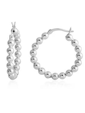 Sterling Silver Beaded Hoop Earrings